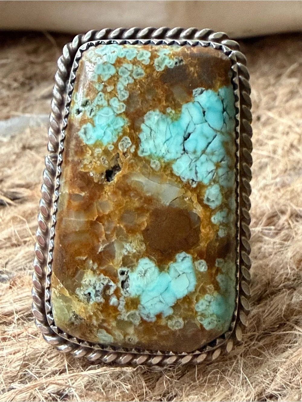 Leslie Nez Navajo Number Eight Turquoise, Rectangular Statement Ring